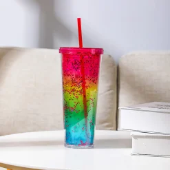 MINISO Borraccia Xl In Plastica Con Cannuccia Rainbow New